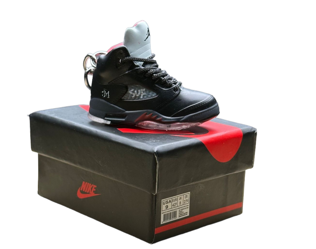 AJ 5 High Top Trainer Keychain With Mini Shoe Box